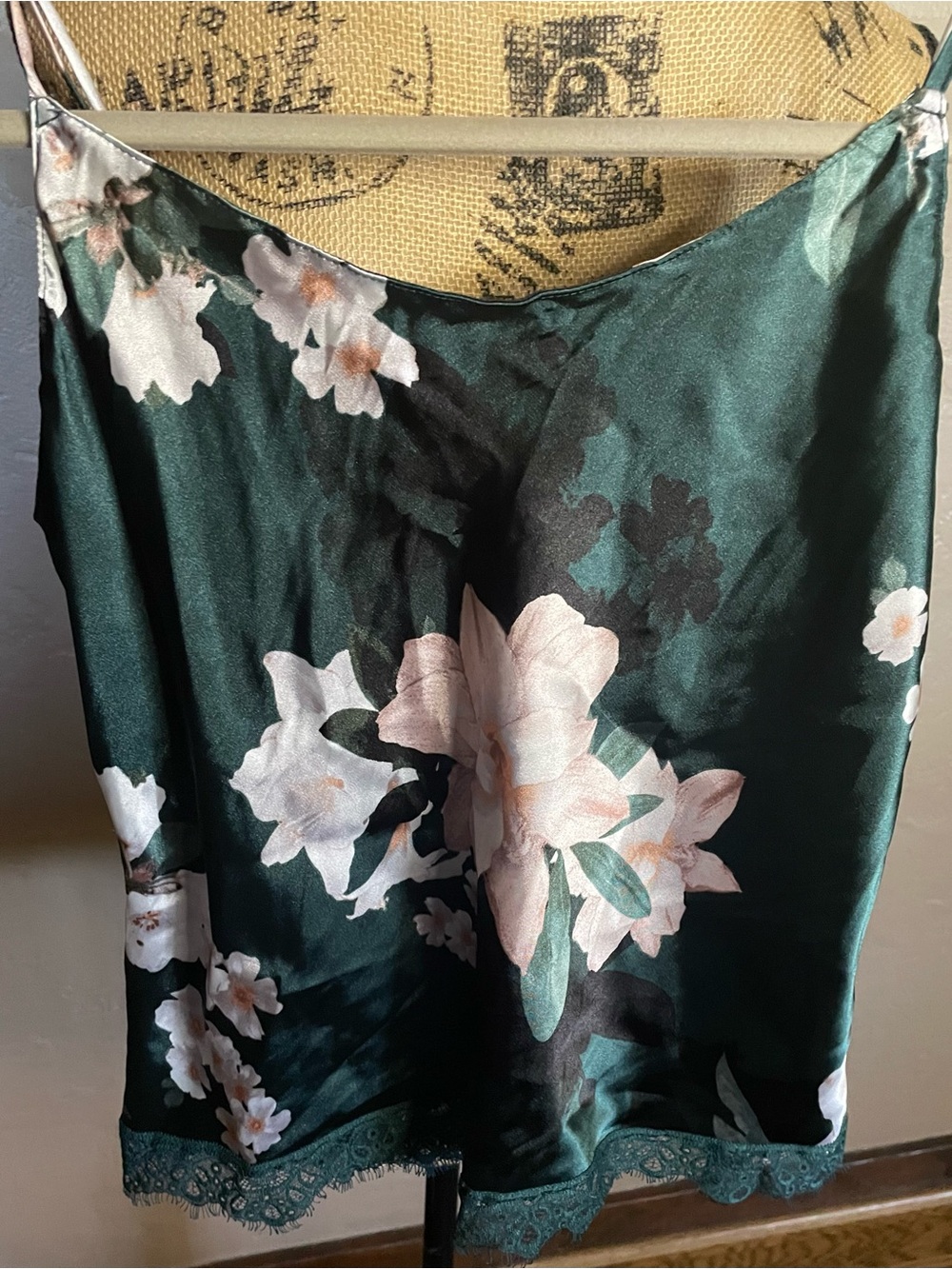 Lilac and London 2 piece Dark Green Floral poly Satin cami and shorts. Medium